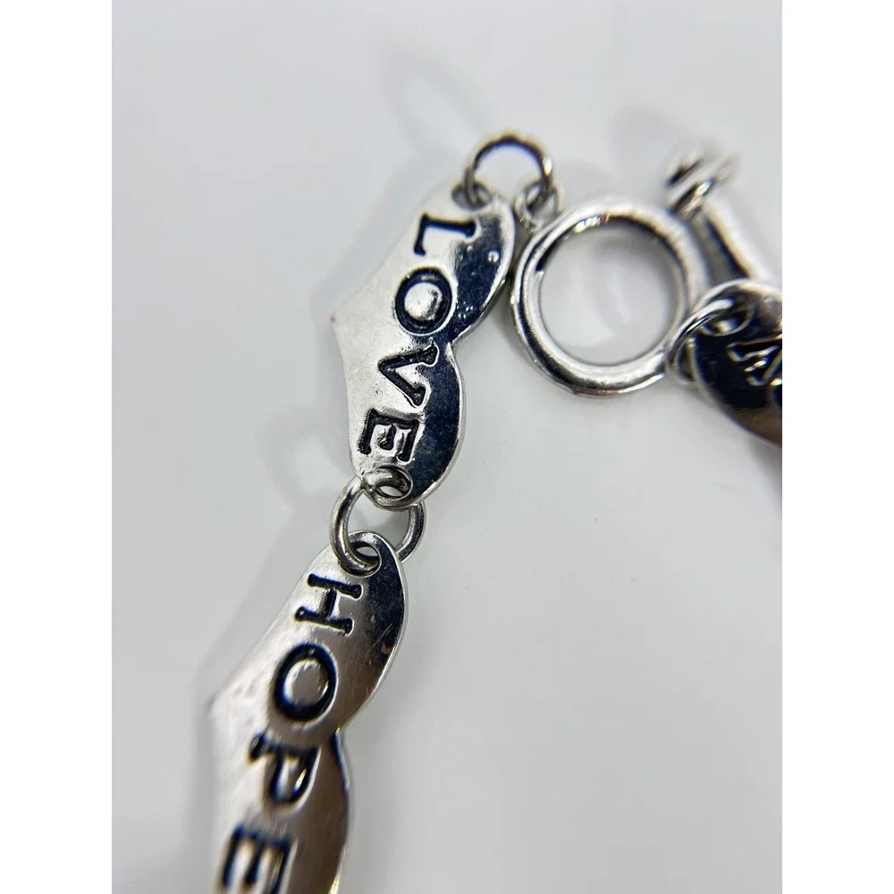 Bracelet Silver Tone Heart Charm PEACE JOY LAUGH DREAM Jewelry Lobster Clasp